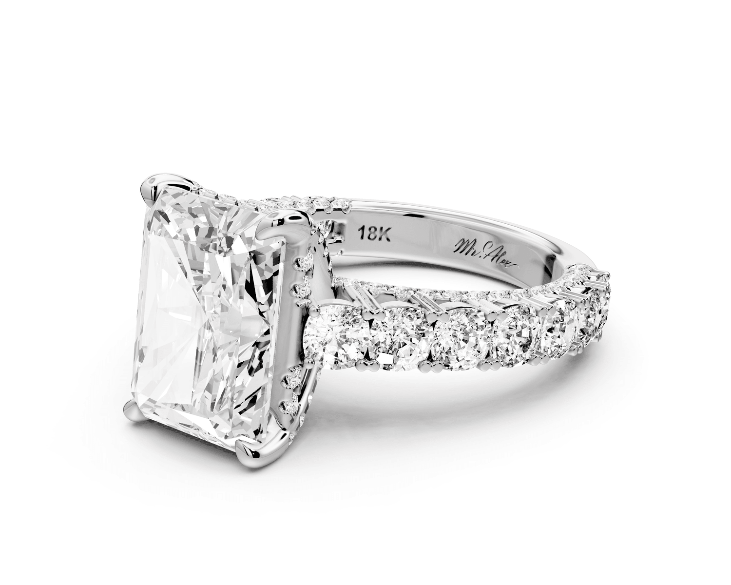 Ivy - 5ct 14k white gold radiant Diamond Crown Cathedral Rollover Pavé Engagement Ring - Mr. Alex Jewelry