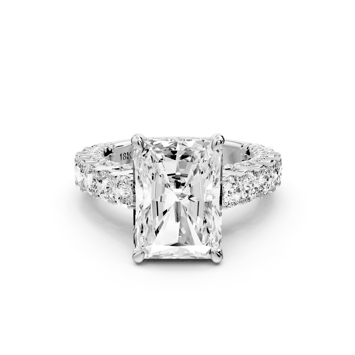 Ivy - 5ct 14k white gold radiant Diamond Crown Cathedral Rollover Pavé Engagement Ring - Mr. Alex Jewelry