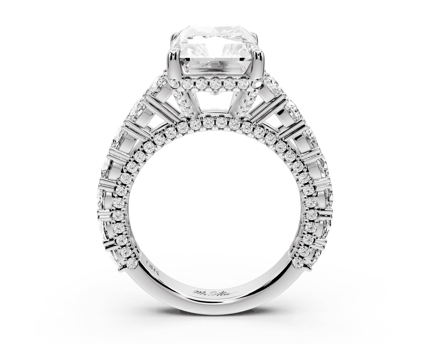 Ivy - 5ct 14k white gold radiant Diamond Crown Cathedral Rollover Pavé Engagement Ring - Mr. Alex Jewelry
