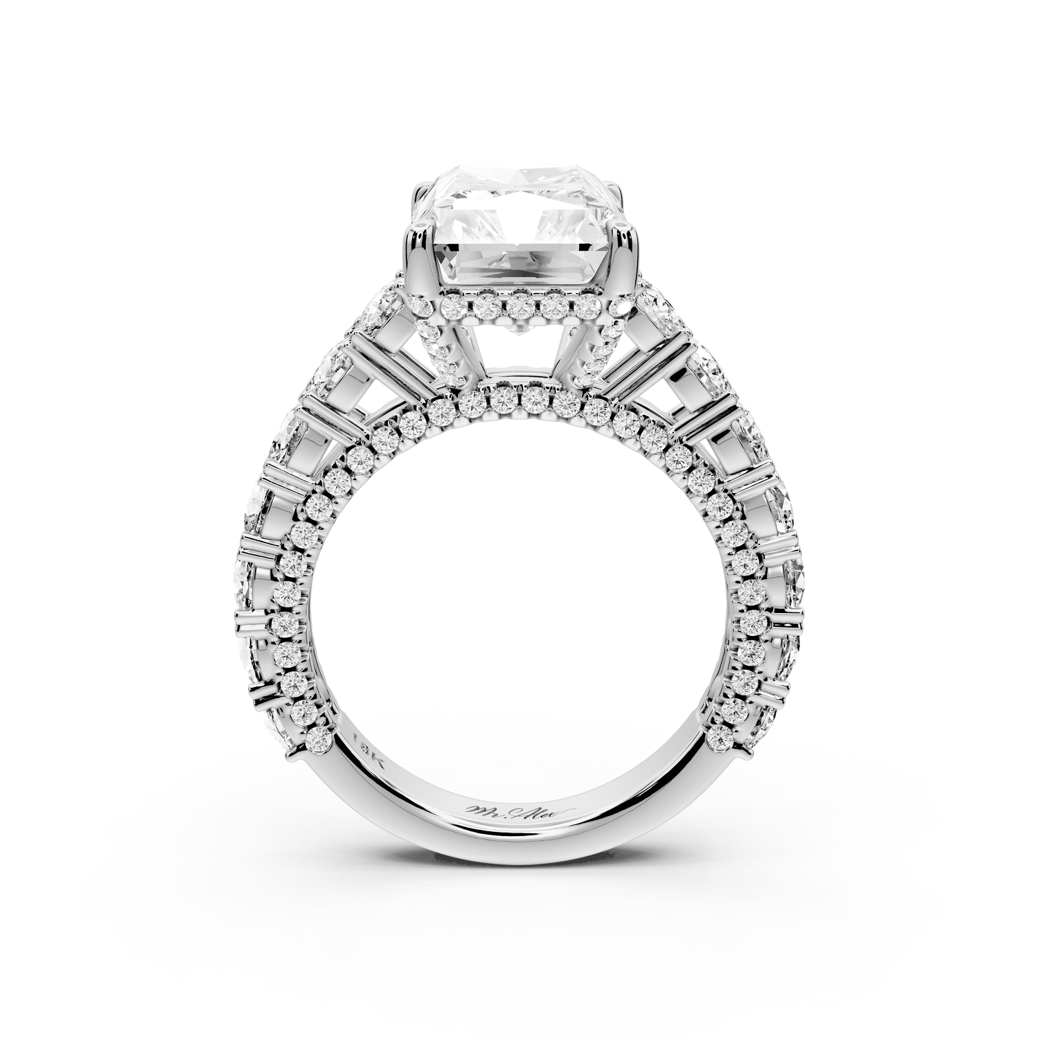 Ivy - 5ct 14k white gold radiant Diamond Crown Cathedral Rollover Pavé Engagement Ring - Mr. Alex Jewelry