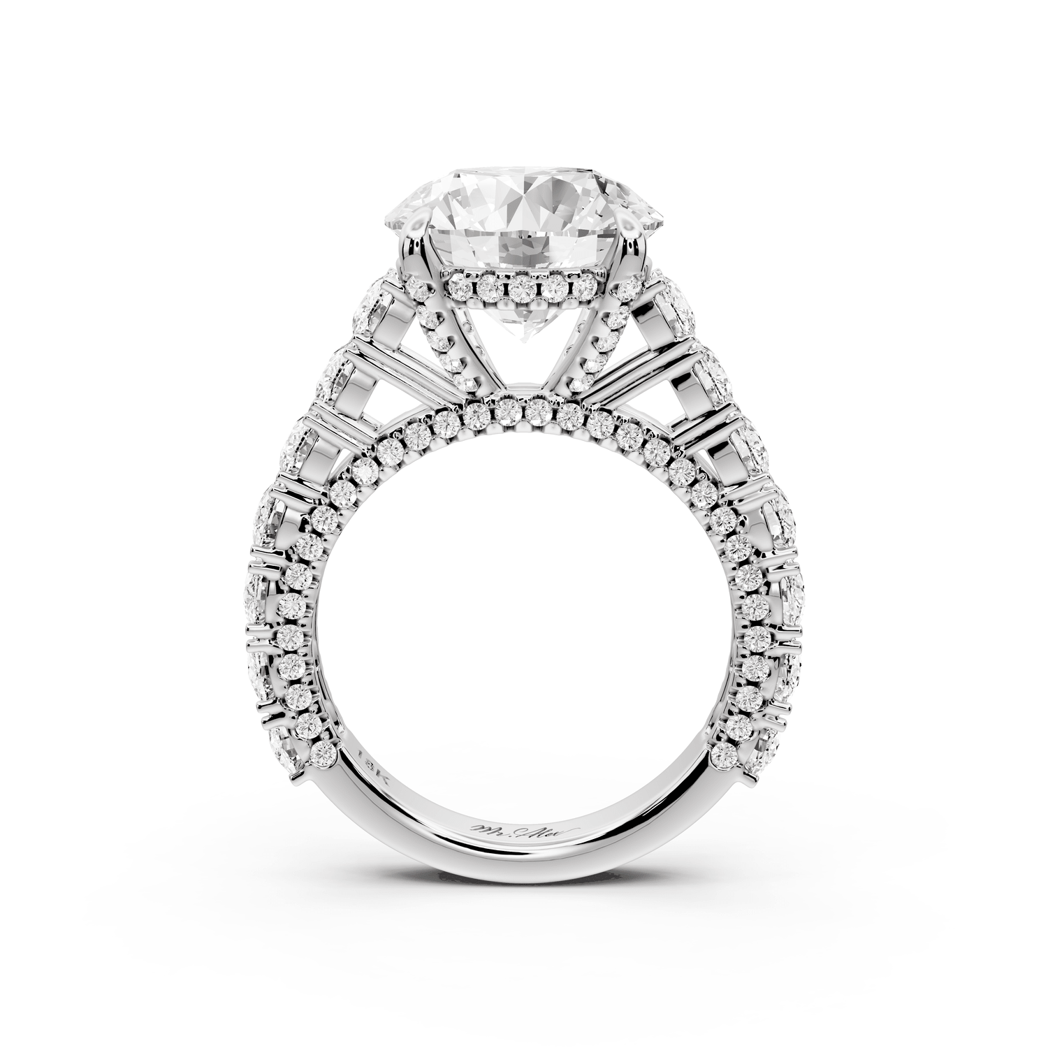 Ivy - 5ct 14k white gold round Diamond Crown Cathedral Rollover Pavé Engagement Ring - Mr. Alex Jewelry