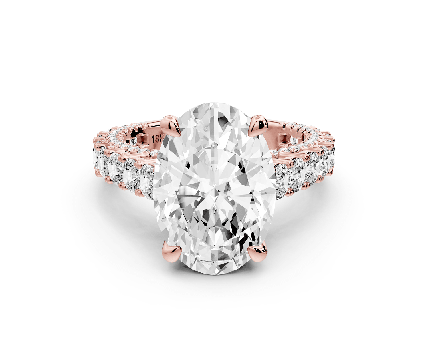 Ivy - 5ct 18k rose gold oval Diamond Crown Cathedral Rollover Pavé Engagement Ring - Mr. Alex Jewelry