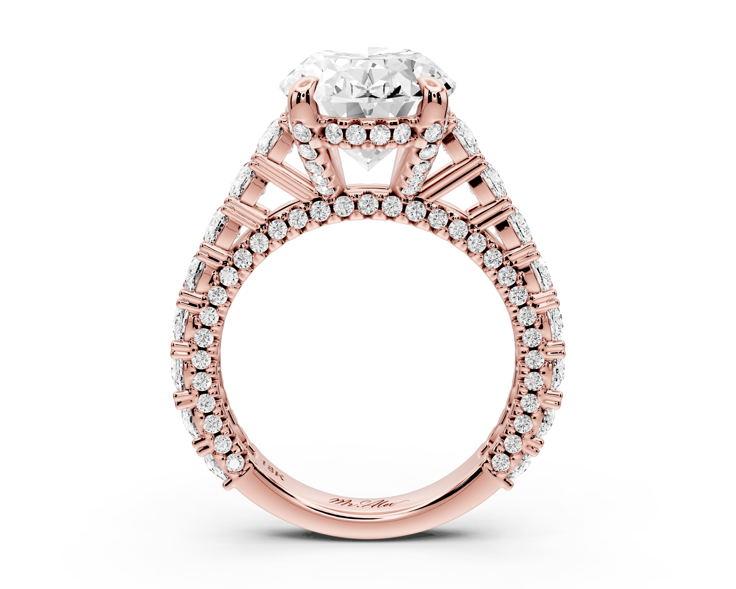 Ivy - 5ct 18k rose gold oval Diamond Crown Cathedral Rollover Pavé Engagement Ring - Mr. Alex Jewelry