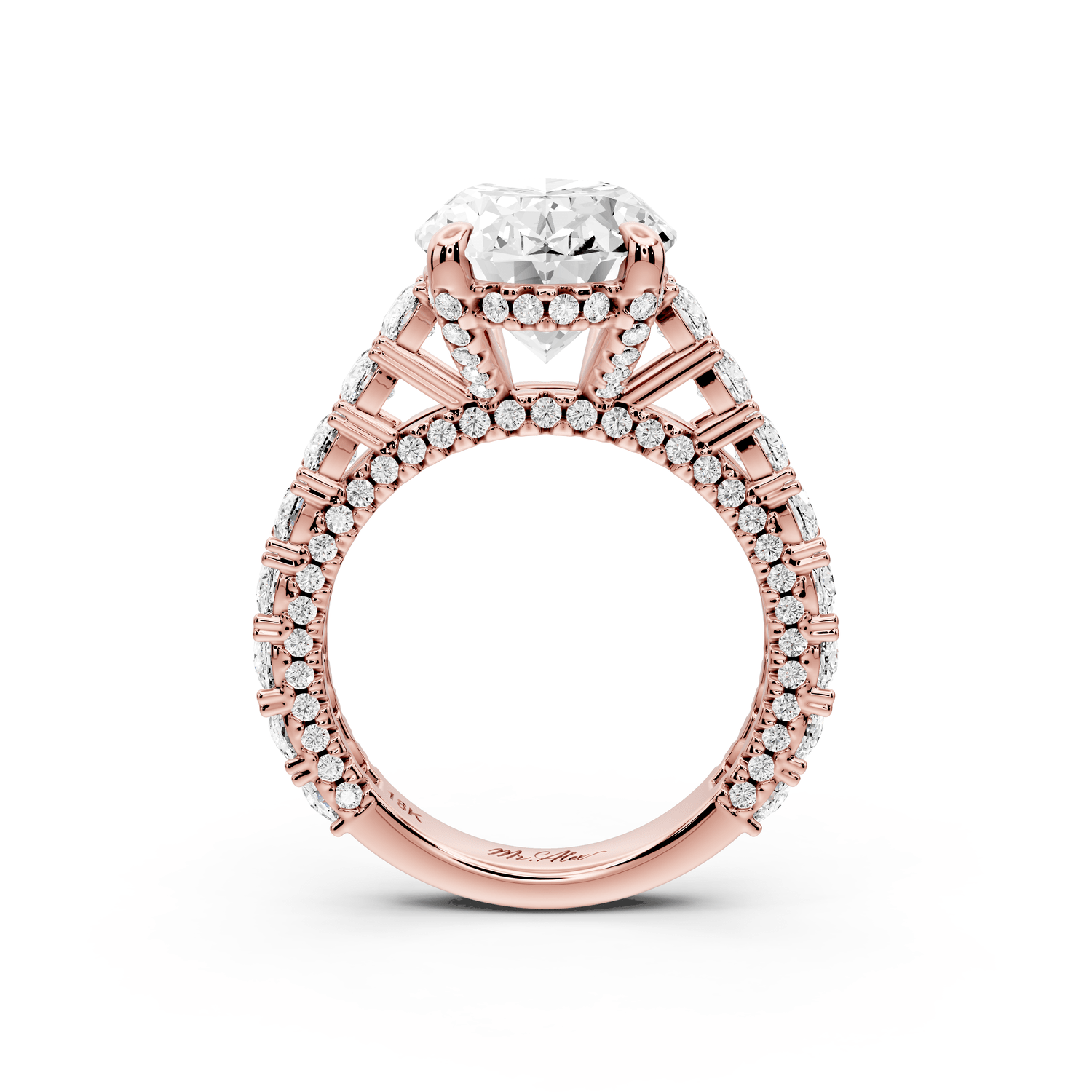 Ivy - 5ct 18k rose gold oval Diamond Crown Cathedral Rollover Pavé Engagement Ring - Mr. Alex Jewelry