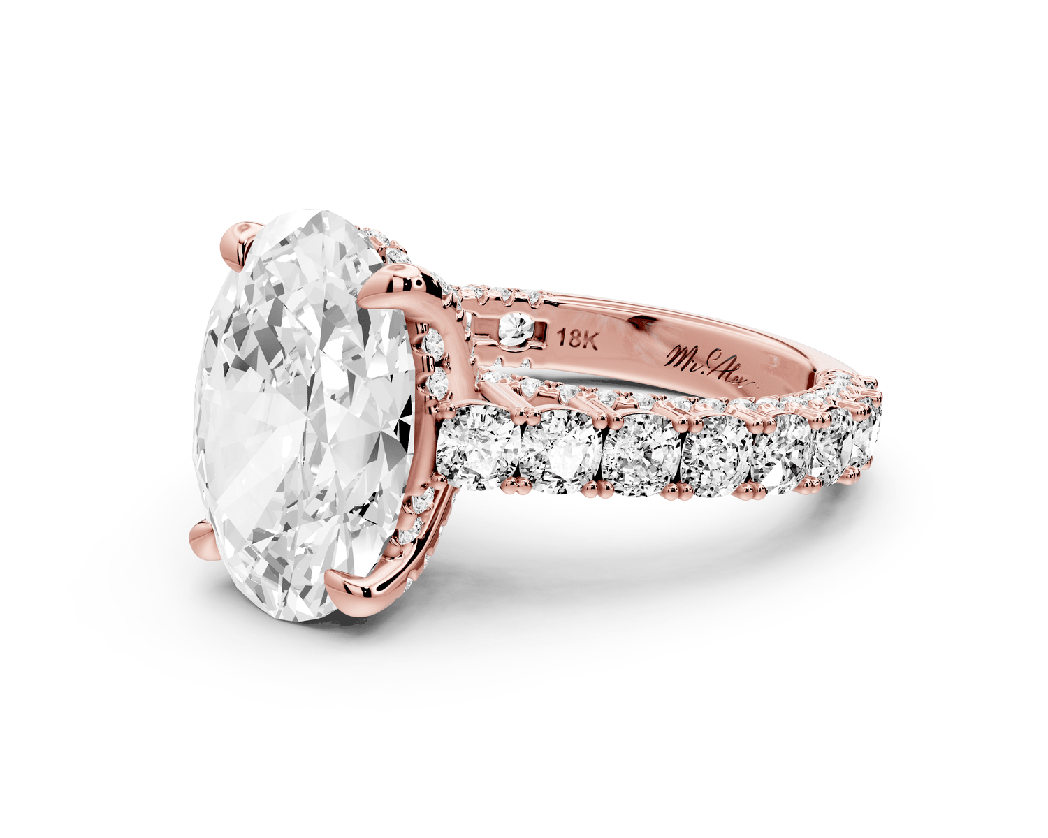 Ivy - 5ct 18k rose gold oval Diamond Crown Cathedral Rollover Pavé Engagement Ring - Mr. Alex Jewelry