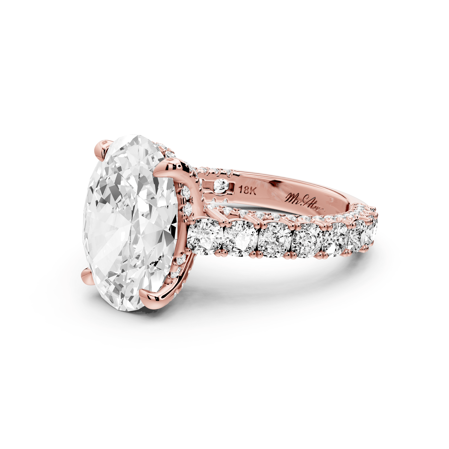 Ivy - 5ct 18k rose gold oval Diamond Crown Cathedral Rollover Pavé Engagement Ring - Mr. Alex Jewelry