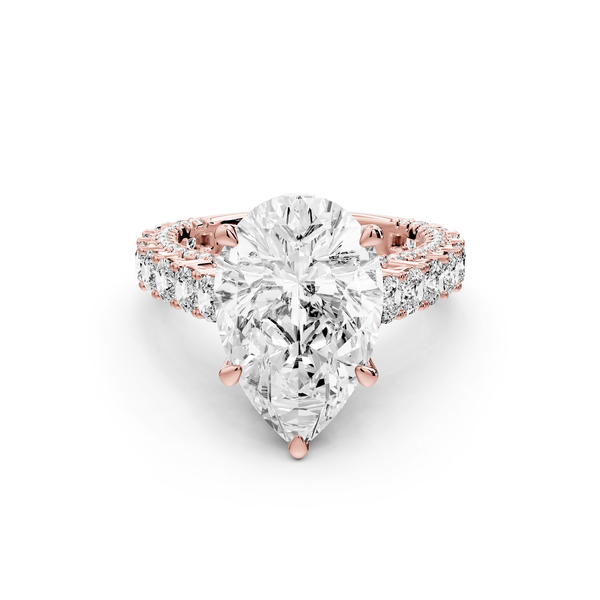 Ivy - 5ct 18k rose gold pear Diamond Crown Cathedral Rollover Pavé Engagement Ring - Mr. Alex Jewelry