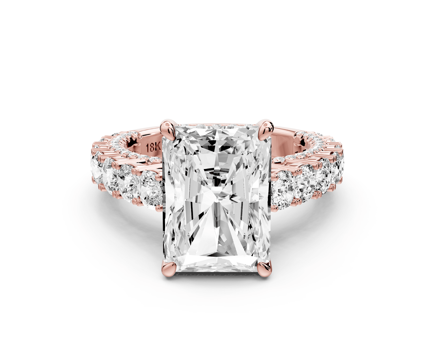 Ivy - 5ct 18k rose gold radiant Diamond Crown Cathedral Rollover Pavé Engagement Ring - Mr. Alex Jewelry