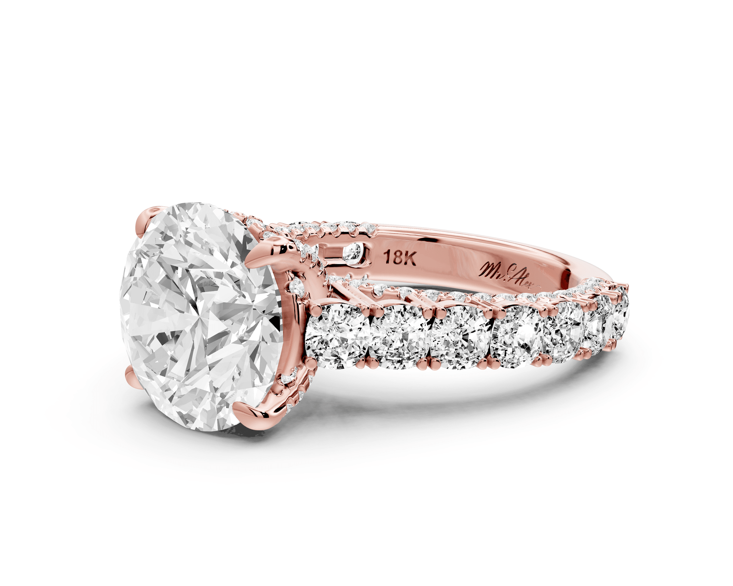Ivy - 5ct 18k rose gold round Diamond Crown Cathedral Rollover Pavé Engagement Ring - Mr. Alex Jewelry