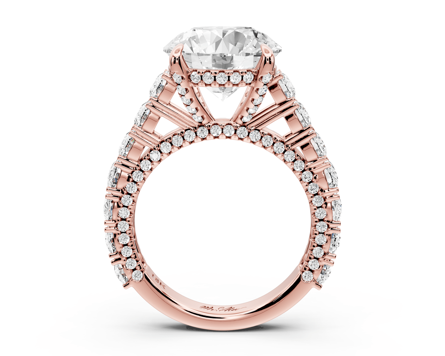 Ivy - 5ct 18k rose gold round Diamond Crown Cathedral Rollover Pavé Engagement Ring - Mr. Alex Jewelry