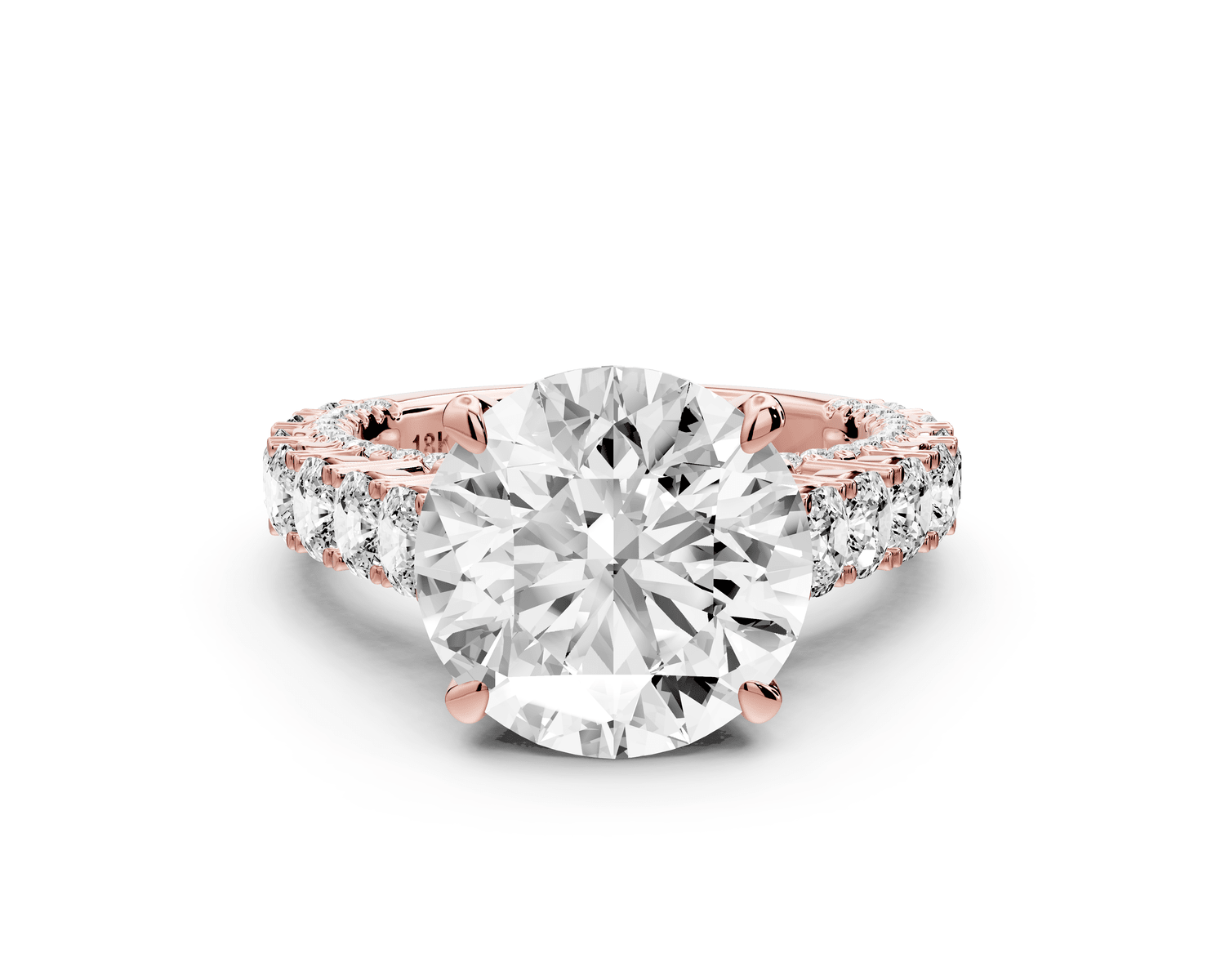 Ivy - 5ct 18k rose gold round Diamond Crown Cathedral Rollover Pavé Engagement Ring - Mr. Alex Jewelry