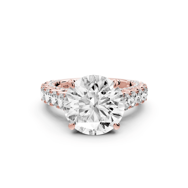 Ivy - 5ct 18k rose gold round Diamond Crown Cathedral Rollover Pavé Engagement Ring - Mr. Alex Jewelry