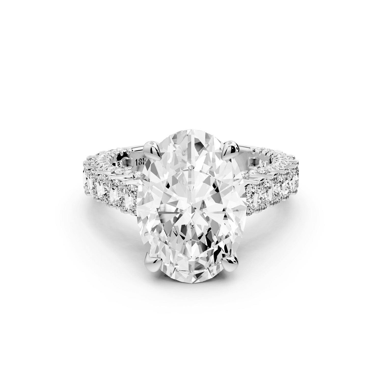 Ivy - 5ct 18k white gold oval Diamond Crown Cathedral Rollover Pavé Engagement Ring - Mr. Alex Jewelry