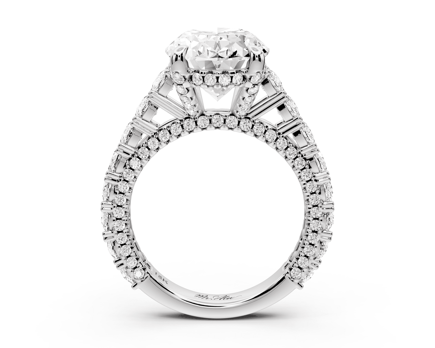 Ivy - 5ct 18k white gold oval Diamond Crown Cathedral Rollover Pavé Engagement Ring - Mr. Alex Jewelry