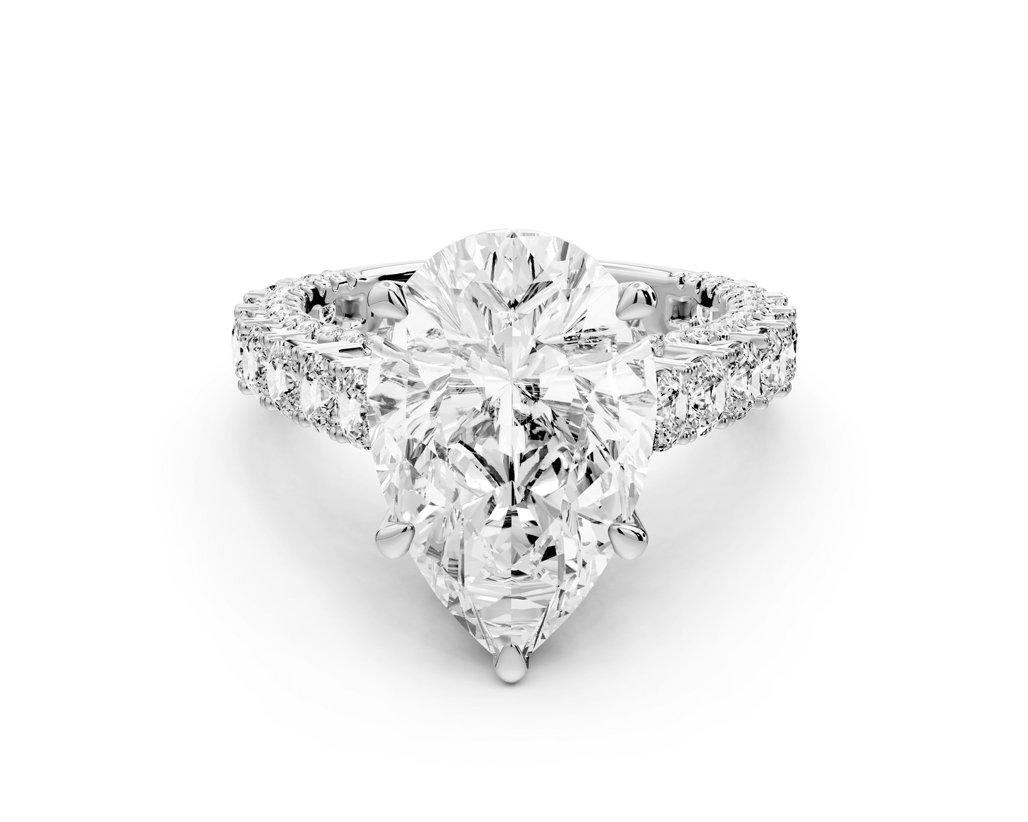 Ivy - 5ct 18k white gold pear Diamond Crown Cathedral Rollover Pavé Engagement Ring - Mr. Alex Jewelry