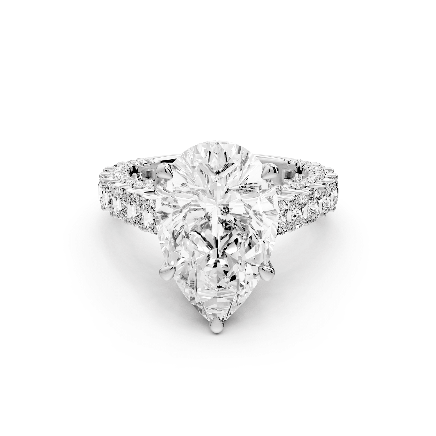 Ivy - 5ct 18k white gold pear Diamond Crown Cathedral Rollover Pavé Engagement Ring - Mr. Alex Jewelry