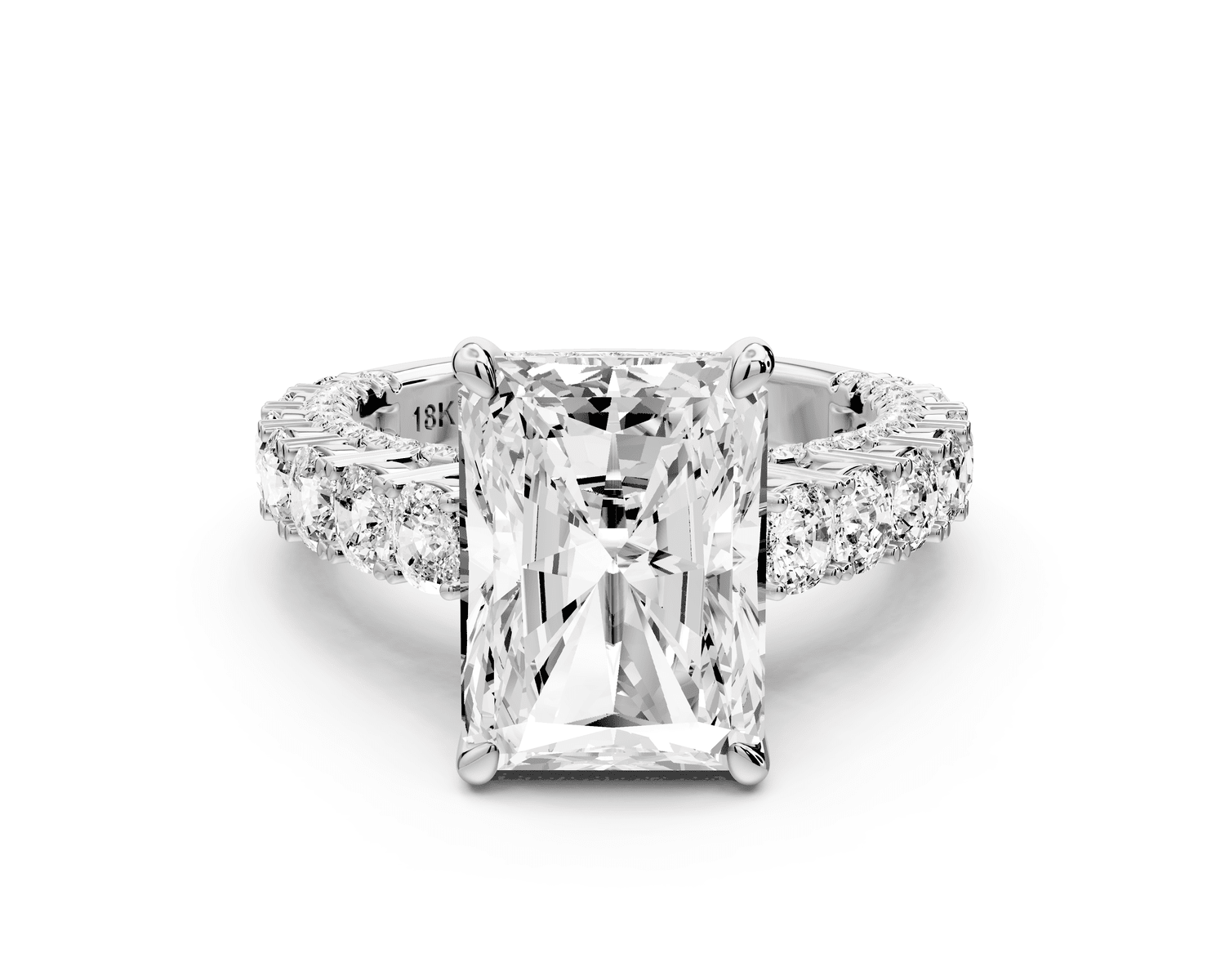 Ivy - 5ct 18k white gold radiant Diamond Crown Cathedral Rollover Pavé Engagement Ring - Mr. Alex Jewelry
