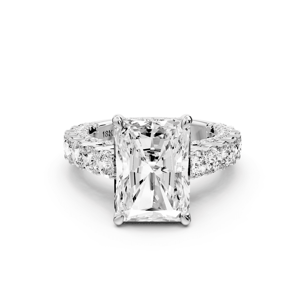 Ivy - 5ct 18k white gold radiant Diamond Crown Cathedral Rollover Pavé Engagement Ring - Mr. Alex Jewelry