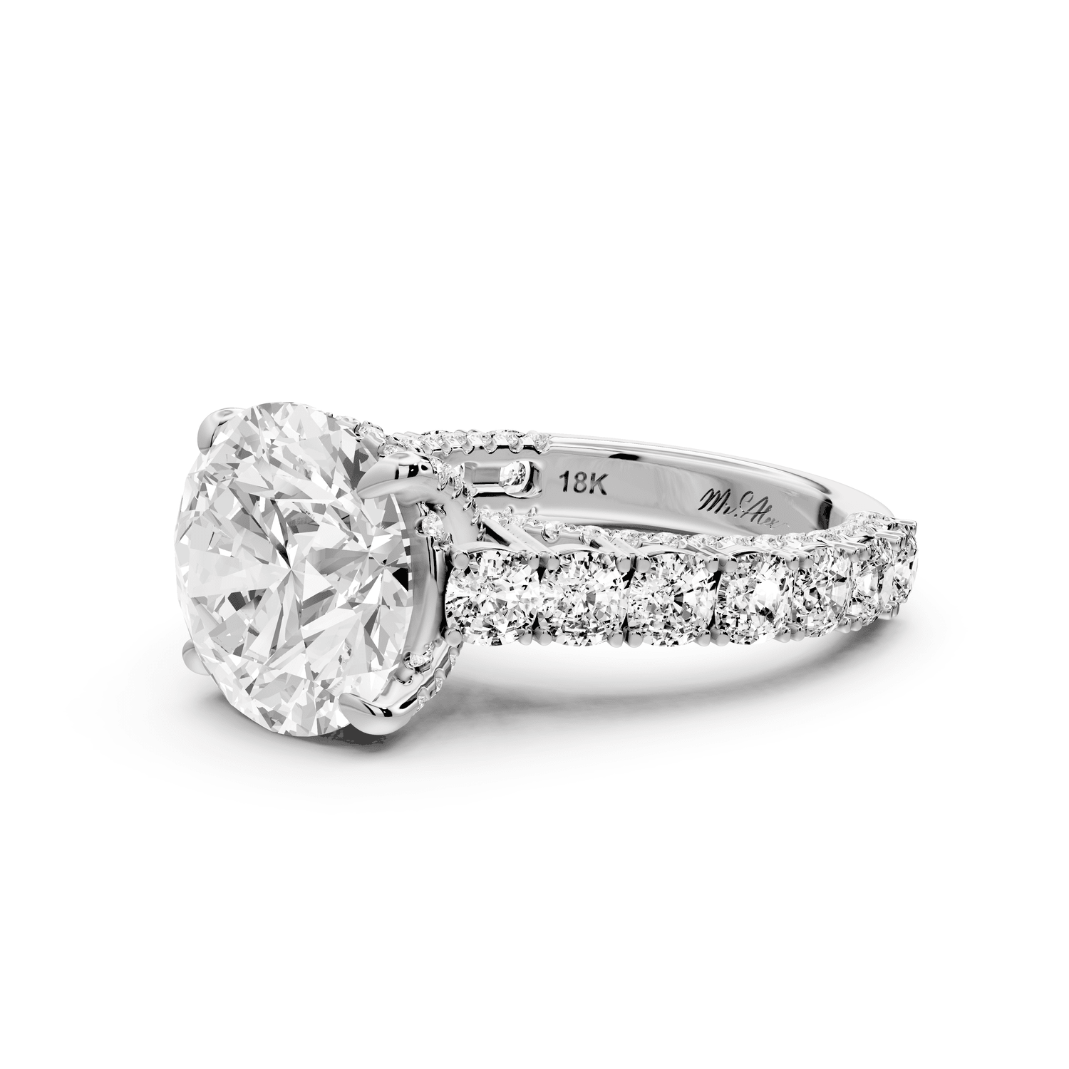 Ivy - 5ct 18k white gold round Diamond Crown Cathedral Rollover Pavé Engagement Ring - Mr. Alex Jewelry