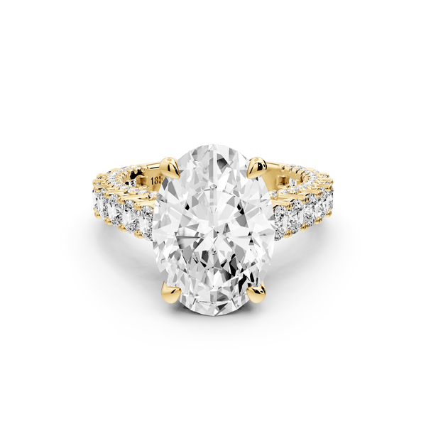 Ivy - 5ct 18k yellow gold oval Diamond Crown Cathedral Rollover Pavé Engagement Ring - Mr. Alex Jewelry