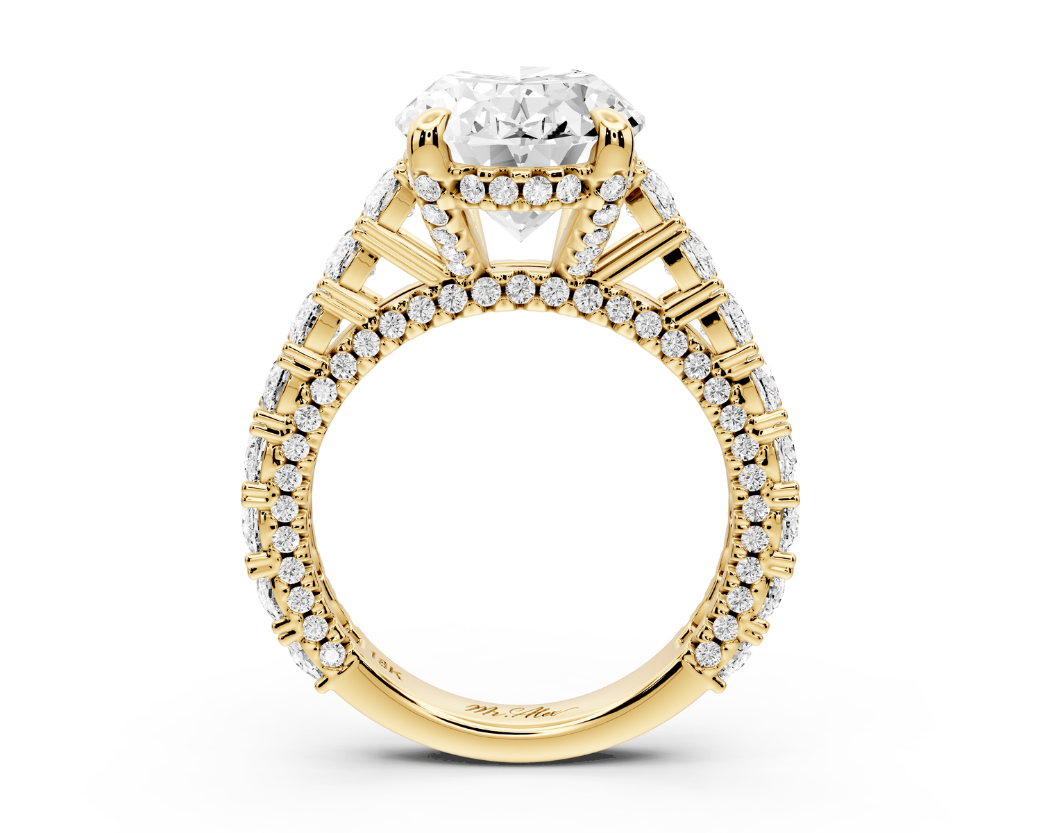 Ivy - 5ct 18k yellow gold oval Diamond Crown Cathedral Rollover Pavé Engagement Ring - Mr. Alex Jewelry