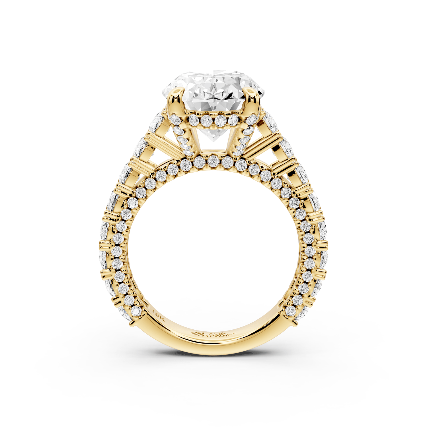 Ivy - 5ct 18k yellow gold oval Diamond Crown Cathedral Rollover Pavé Engagement Ring - Mr. Alex Jewelry