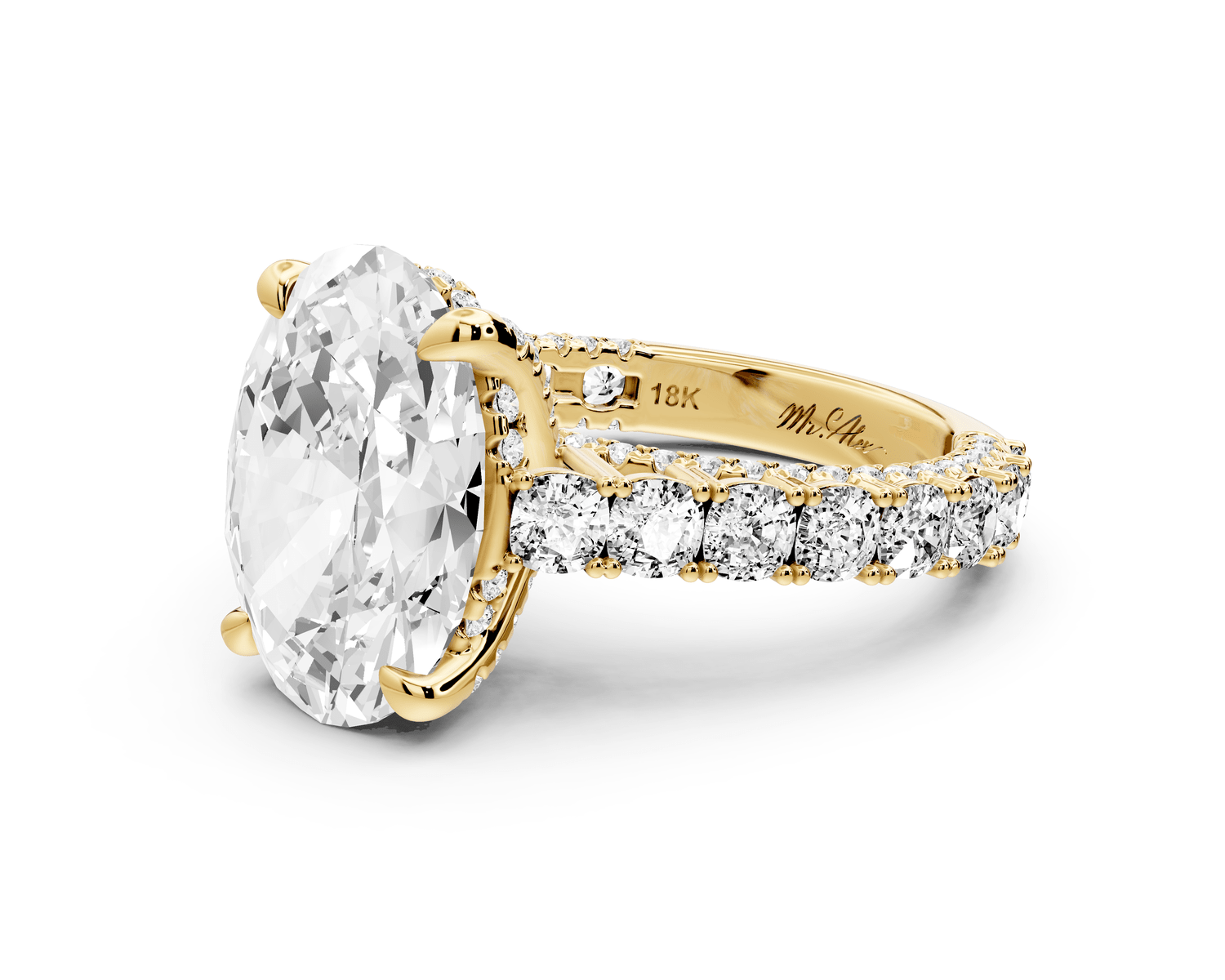 Ivy - 5ct 18k yellow gold oval Diamond Crown Cathedral Rollover Pavé Engagement Ring - Mr. Alex Jewelry
