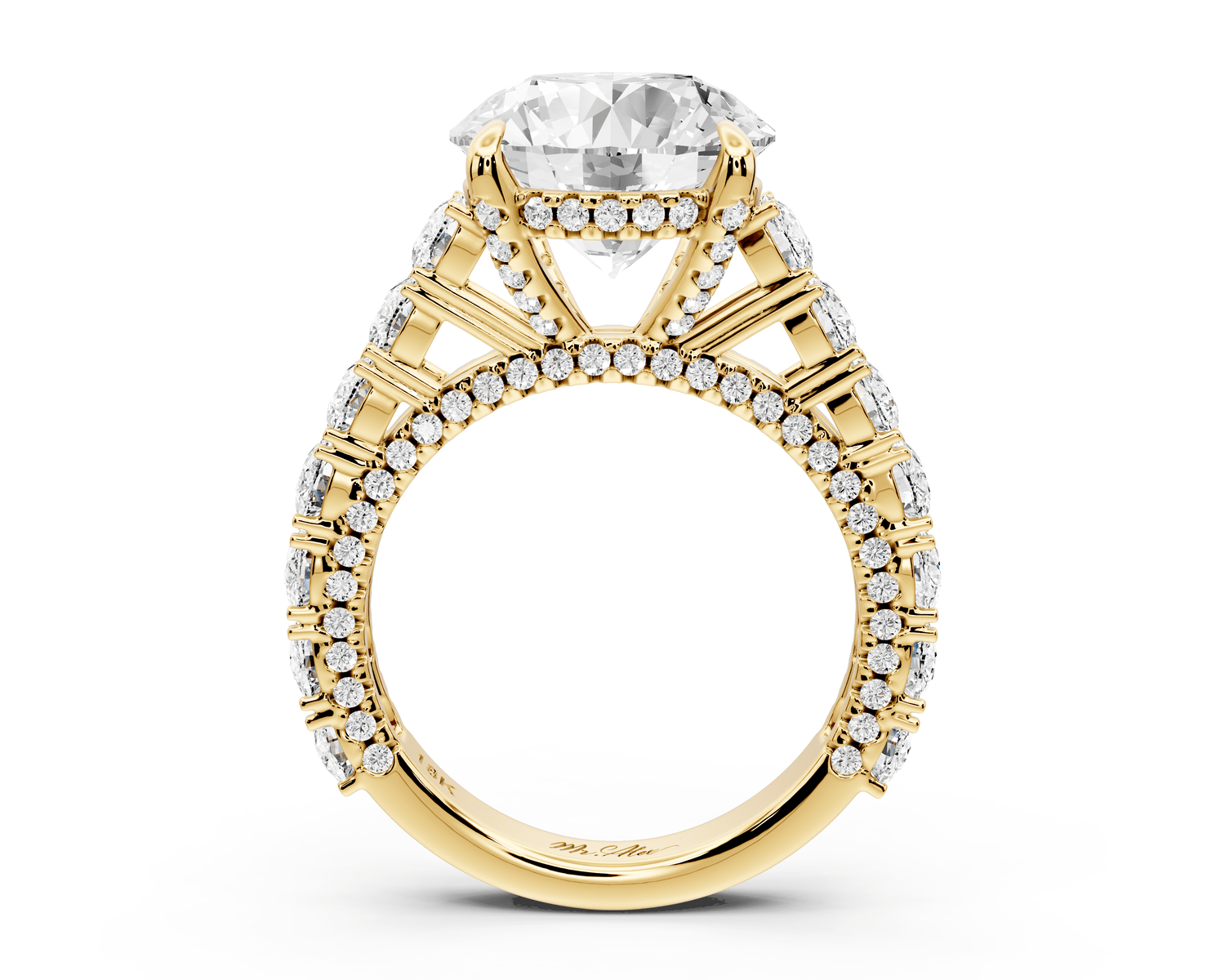Ivy - 5ct 18k yellow gold round Diamond Crown Cathedral Rollover Pavé Engagement Ring - Mr. Alex Jewelry