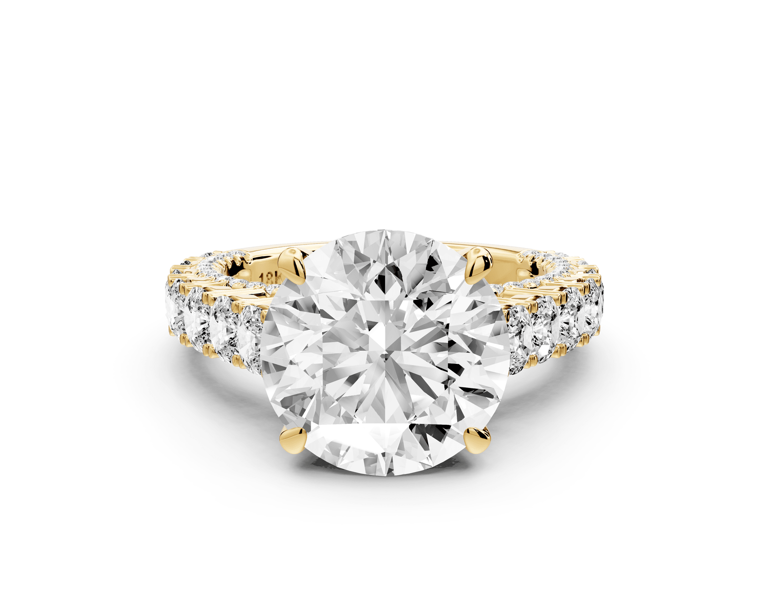 Ivy - 5ct 18k yellow gold round Diamond Crown Cathedral Rollover Pavé Engagement Ring - Mr. Alex Jewelry