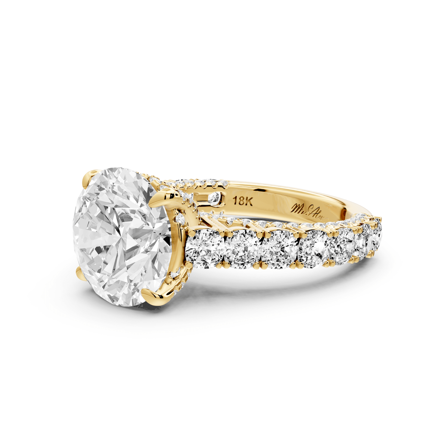 Ivy - 5ct 18k yellow gold round Diamond Crown Cathedral Rollover Pavé Engagement Ring - Mr. Alex Jewelry