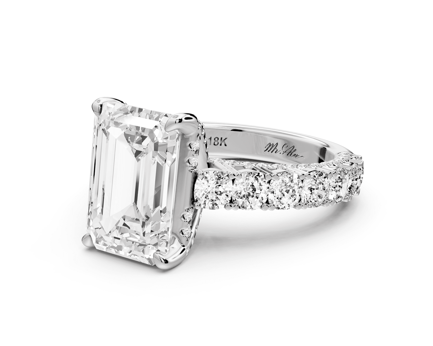 Ivy - 5ct platinum emerald Diamond Crown Cathedral Rollover Pavé Engagement Ring - Mr. Alex Jewelry