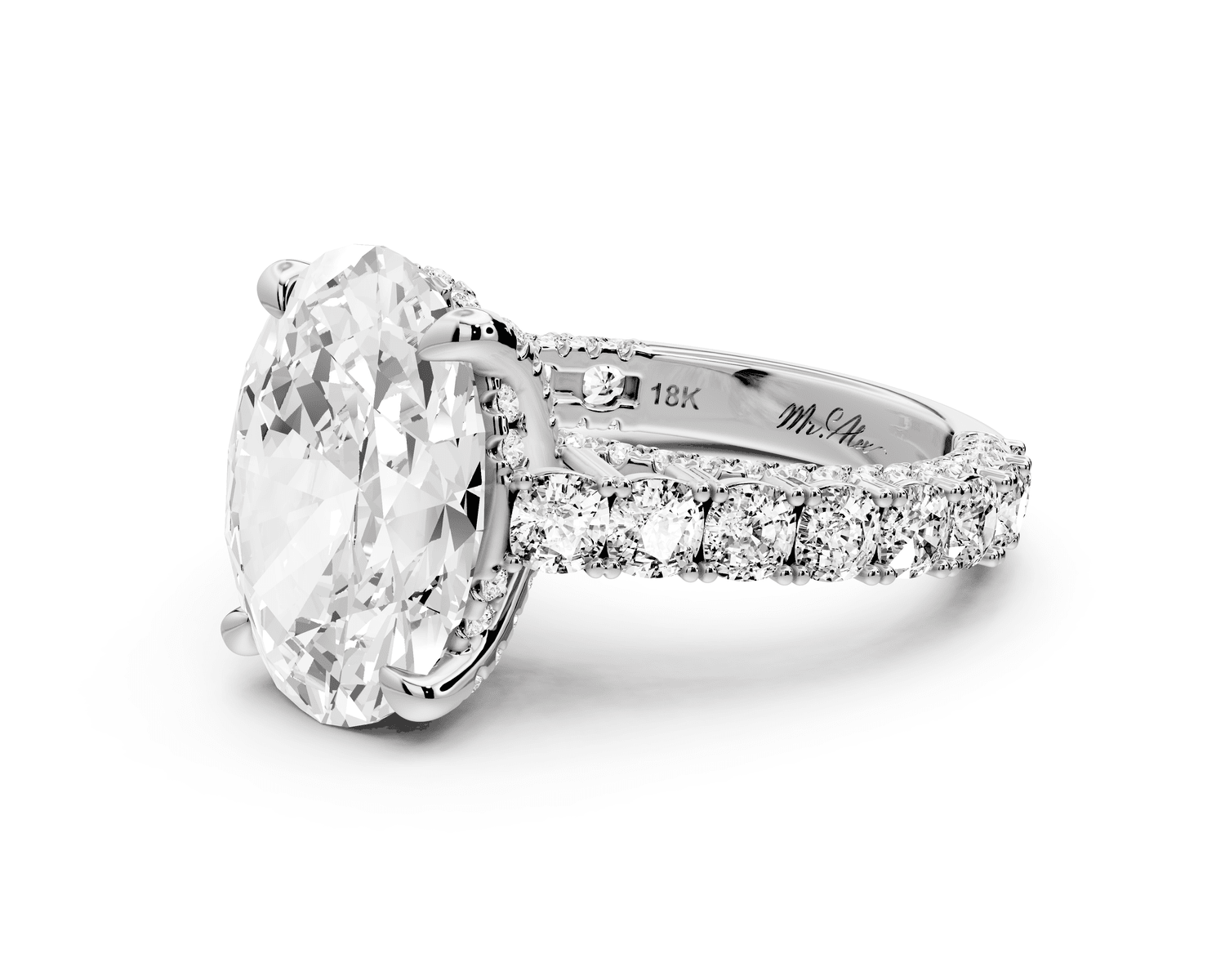 Ivy - 5ct platinum oval Diamond Crown Cathedral Rollover Pavé Engagement Ring - Mr. Alex Jewelry