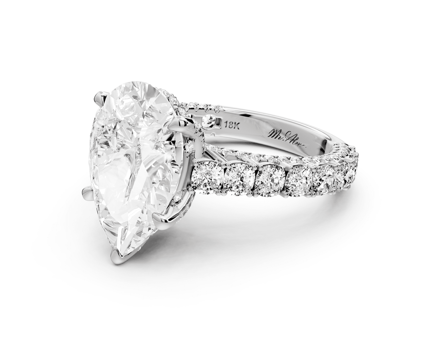 Ivy - 5ct platinum pear Diamond Crown Cathedral Rollover Pavé Engagement Ring - Mr. Alex Jewelry