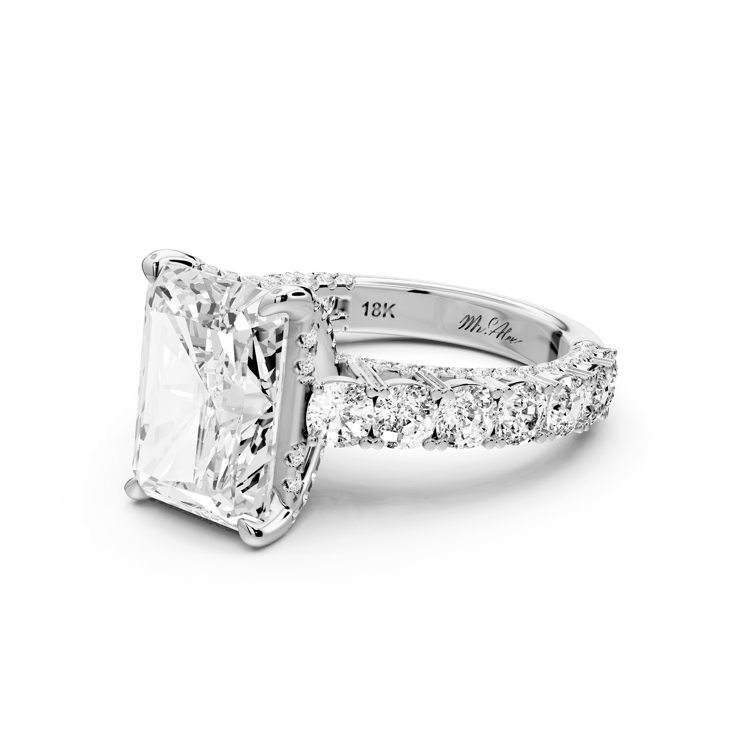 Ivy - 5ct platinum radiant Diamond Crown Cathedral Rollover Pavé Engagement Ring - Mr. Alex Jewelry