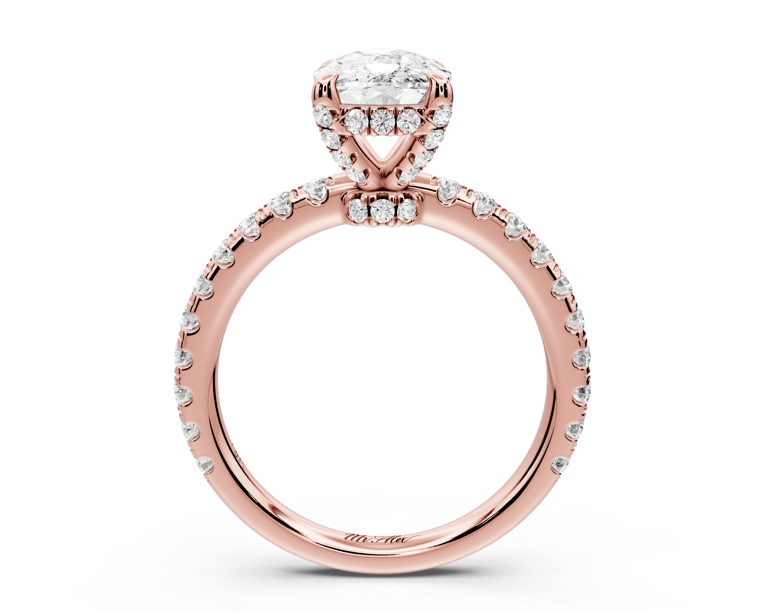 Jade - 2ct 14k rose gold ecushion hidden halo diamond crown and bridge pavé engagement ring - Mr. Alex Jewelry