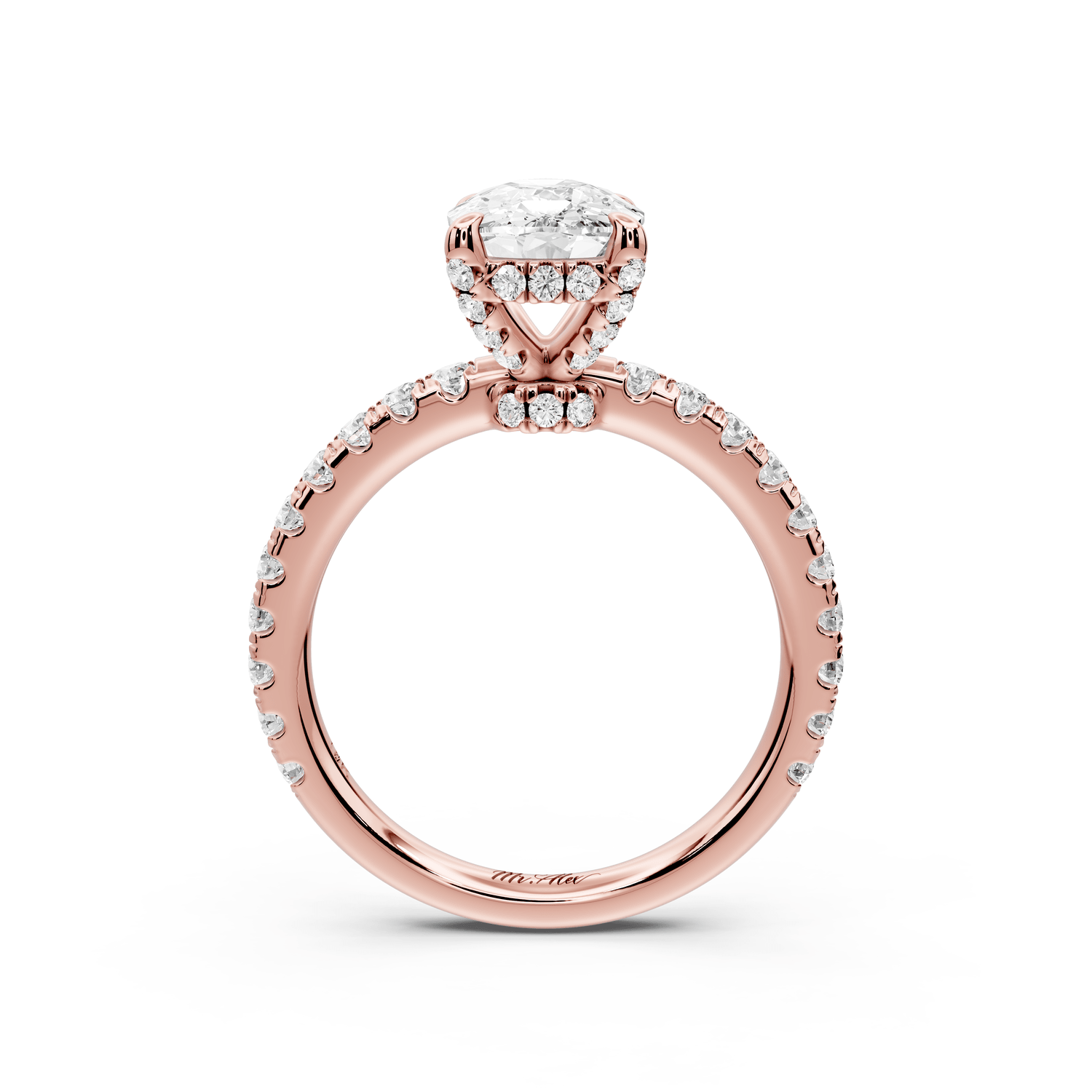 Jade - 2ct 14k rose gold ecushion hidden halo diamond crown and bridge pavé engagement ring - Mr. Alex Jewelry
