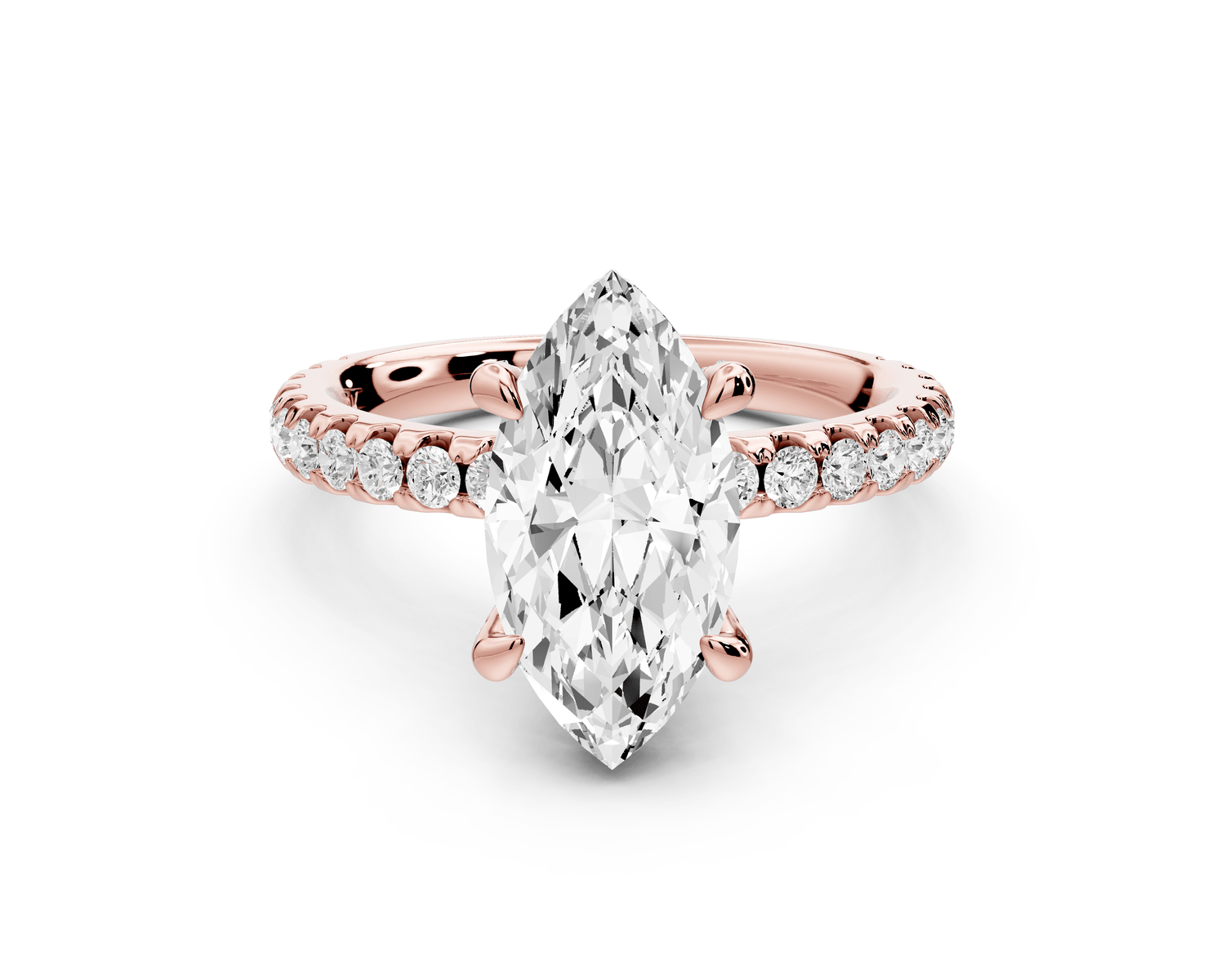 Jade - 2ct 14k rose gold marquise hidden halo diamond crown and bridge pavé engagement ring - Mr. Alex Jewelry