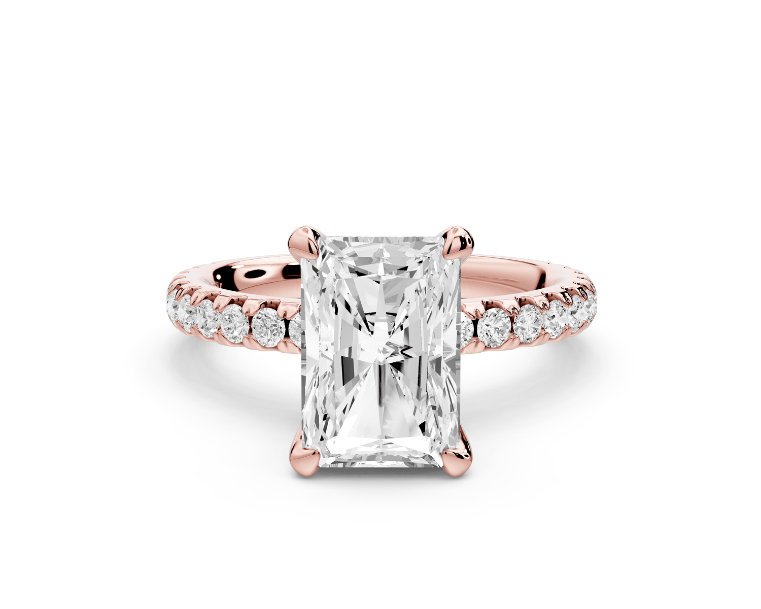 Jade - 2ct 14k rose gold radiant hidden halo diamond crown and bridge pavé engagement ring - Mr. Alex Jewelry