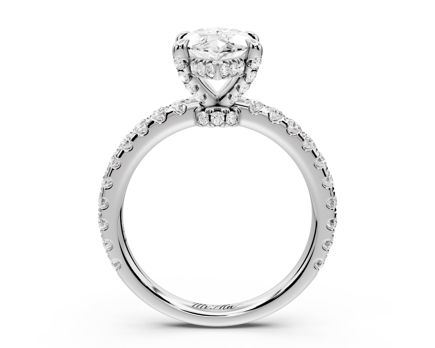 Jade - 2ct 14k white gold marquise hidden halo diamond crown and bridge pavé engagement ring - Mr. Alex Jewelry