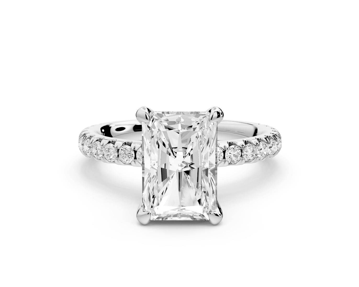 Jade - 2ct 14k white gold radiant hidden halo diamond crown and bridge pavé engagement ring - Mr. Alex Jewelry