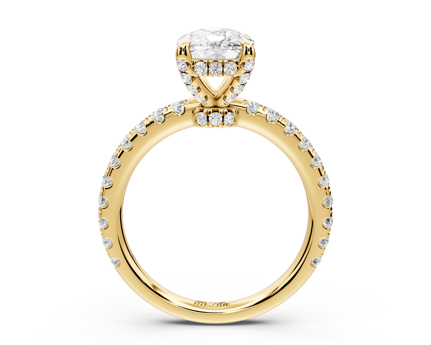 Jade - 2ct 14k yellow gold ecushion hidden halo diamond crown and bridge pavé engagement ring - Mr. Alex Jewelry