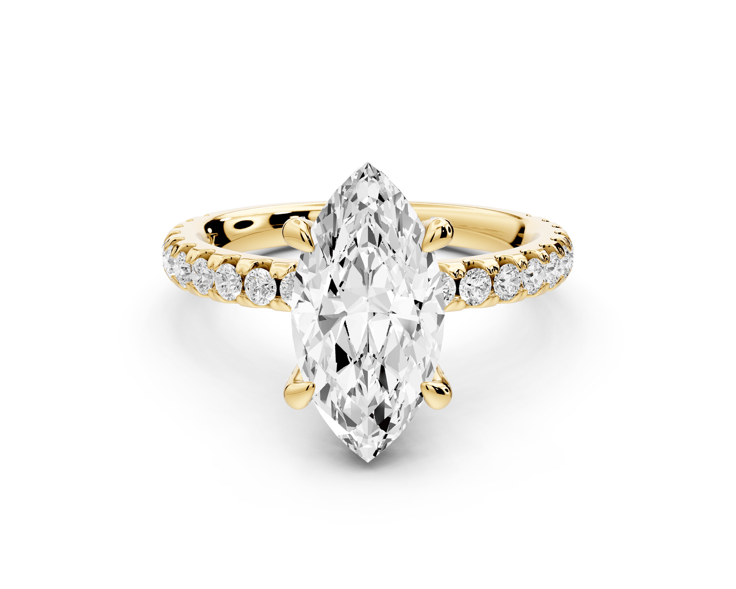 Jade - 2ct 14k yellow gold marquise hidden halo diamond crown and bridge pavé engagement ring - Mr. Alex Jewelry