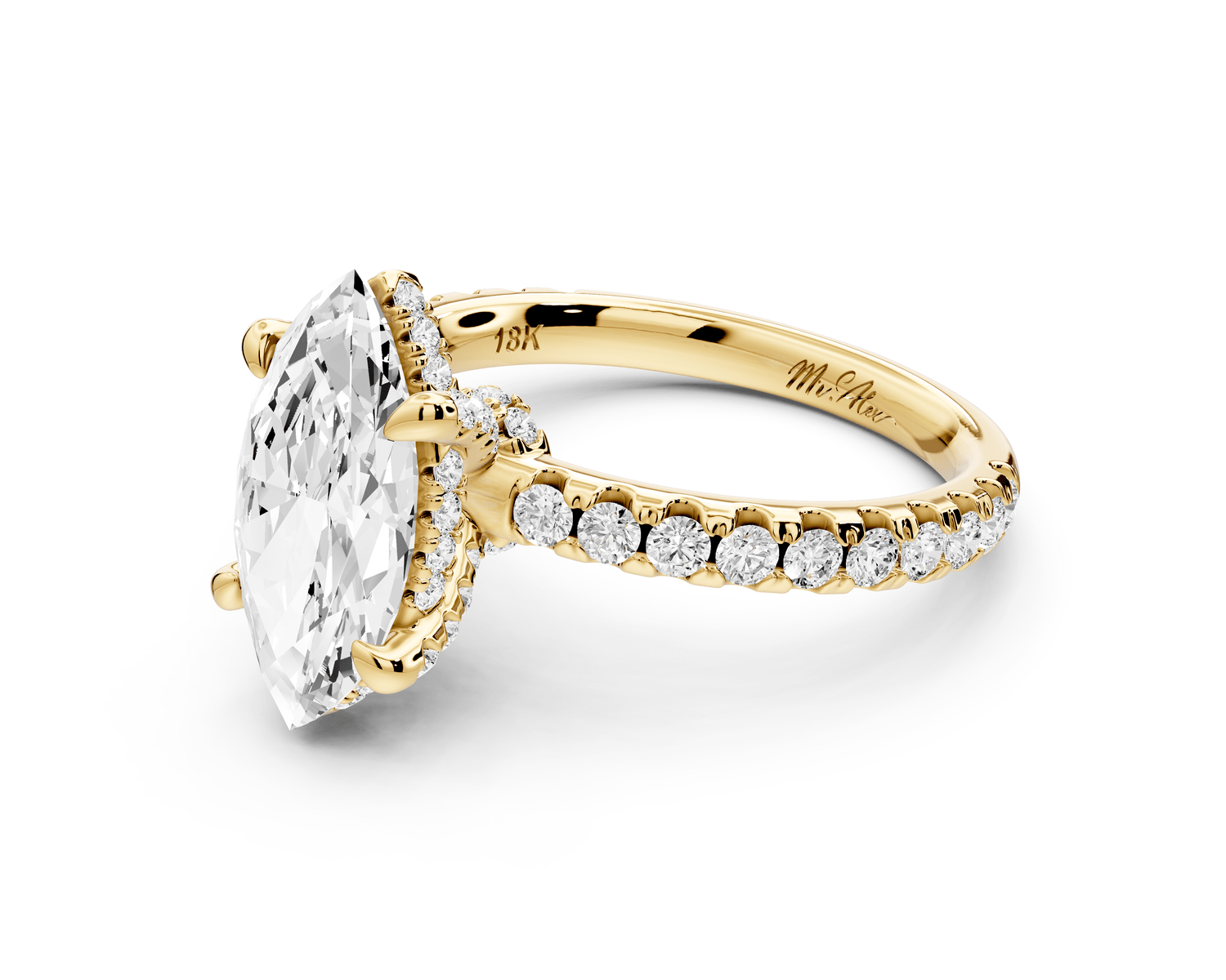Jade - 2ct 14k yellow gold marquise hidden halo diamond crown and bridge pavé engagement ring - Mr. Alex Jewelry
