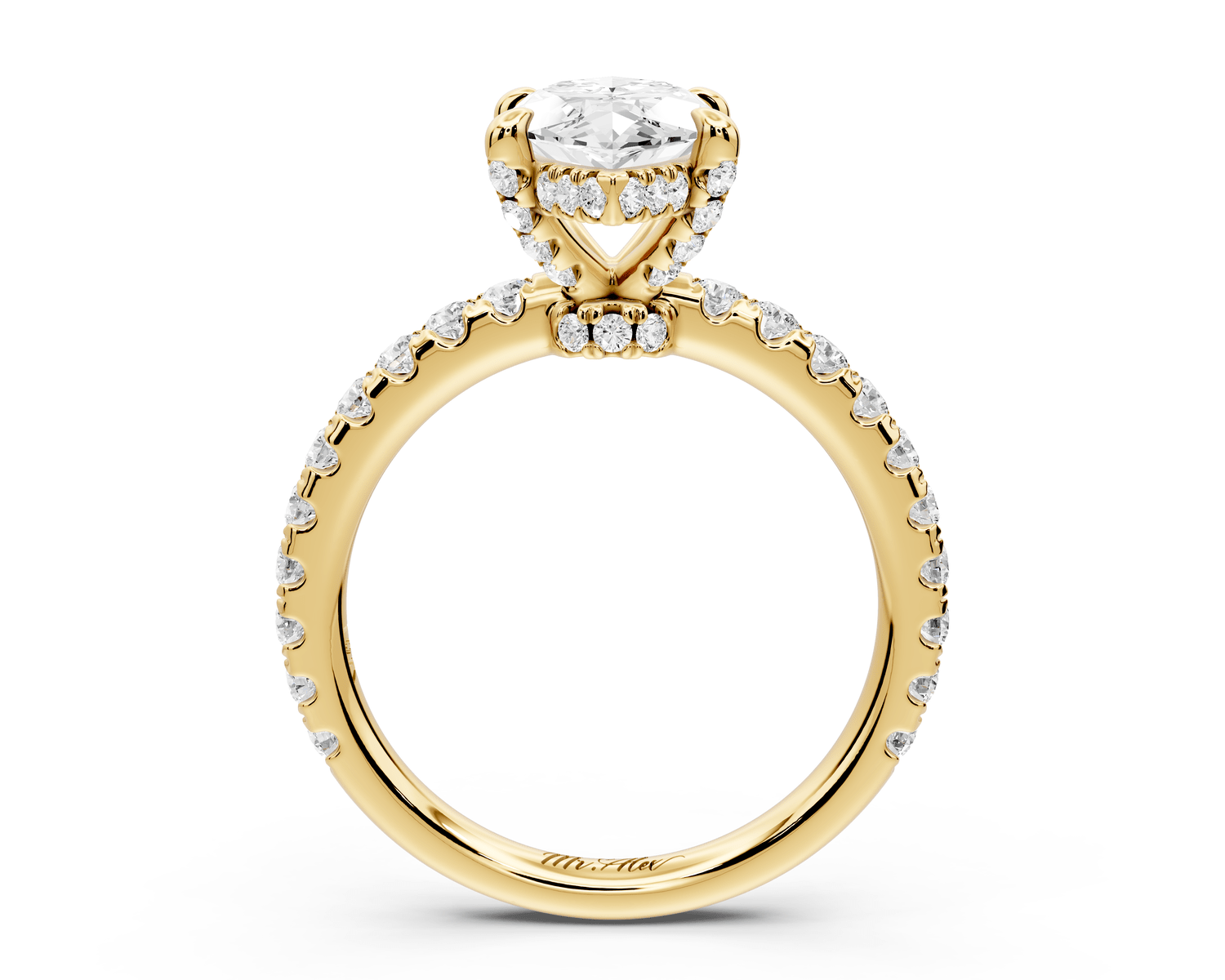 Jade - 2ct 14k yellow gold marquise hidden halo diamond crown and bridge pavé engagement ring - Mr. Alex Jewelry