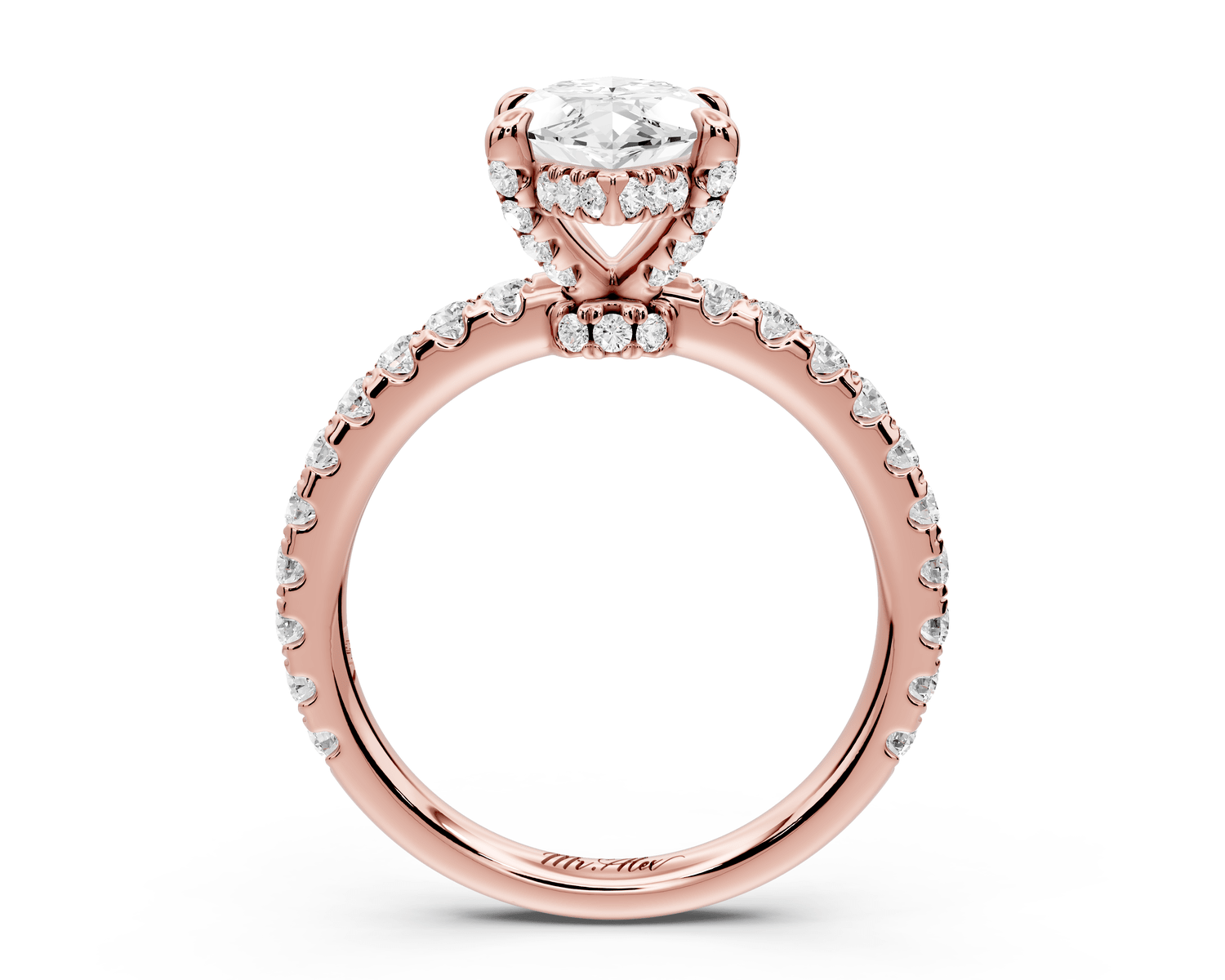 Jade - 2ct 18k rose gold marquise hidden halo diamond crown and bridge pavé engagement ring - Mr. Alex Jewelry
