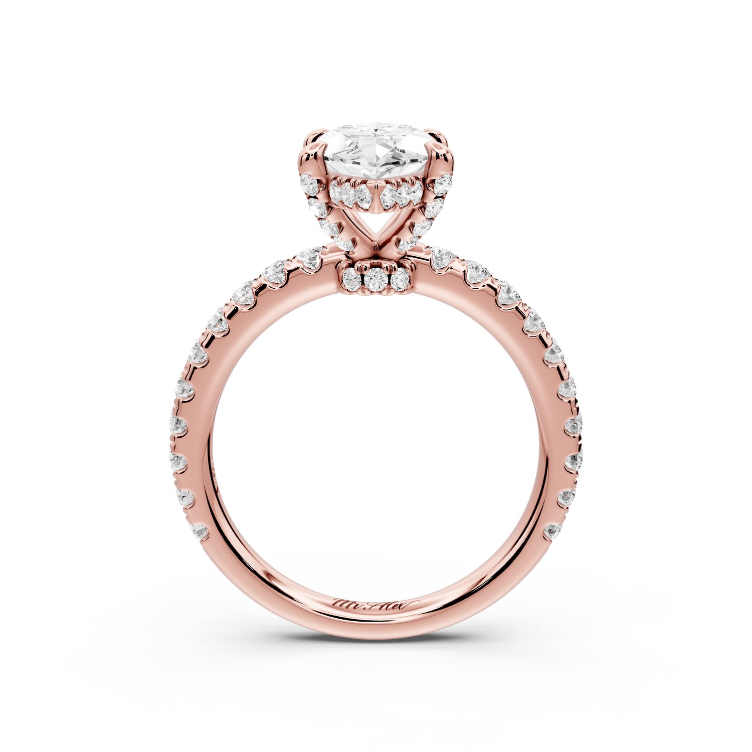 Jade - 2ct 18k rose gold marquise hidden halo diamond crown and bridge pavé engagement ring - Mr. Alex Jewelry