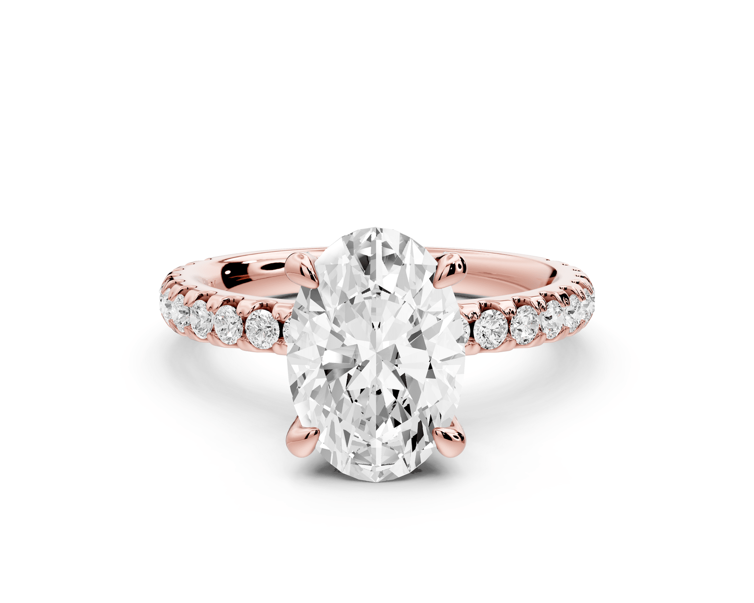 Jade - 2ct 18k rose gold oval hidden halo diamond crown and bridge pavé engagamnet ring - Mr. Alex Jewelry