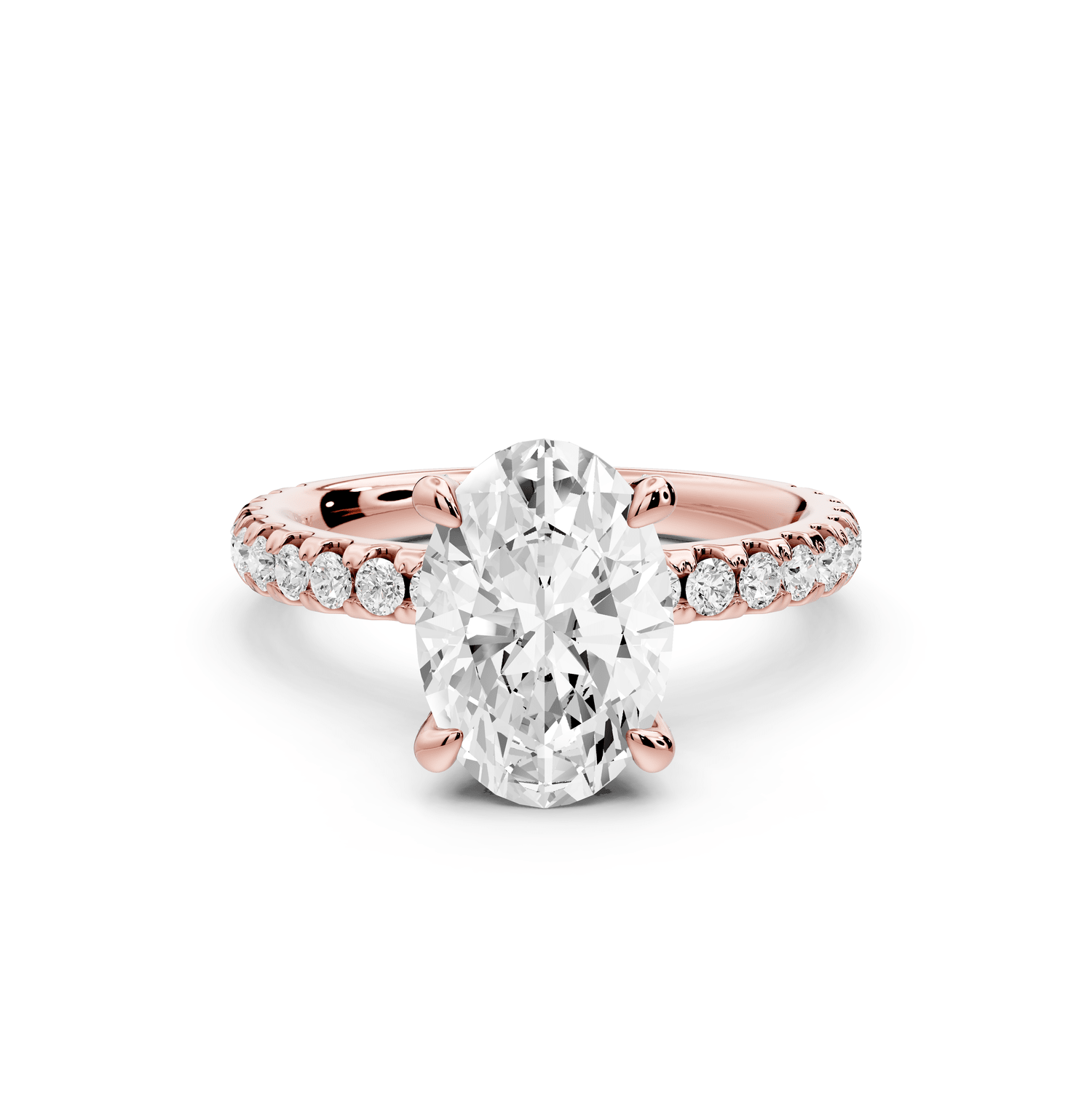 Jade - 2ct 18k rose gold oval hidden halo diamond crown and bridge pavé engagamnet ring - Mr. Alex Jewelry