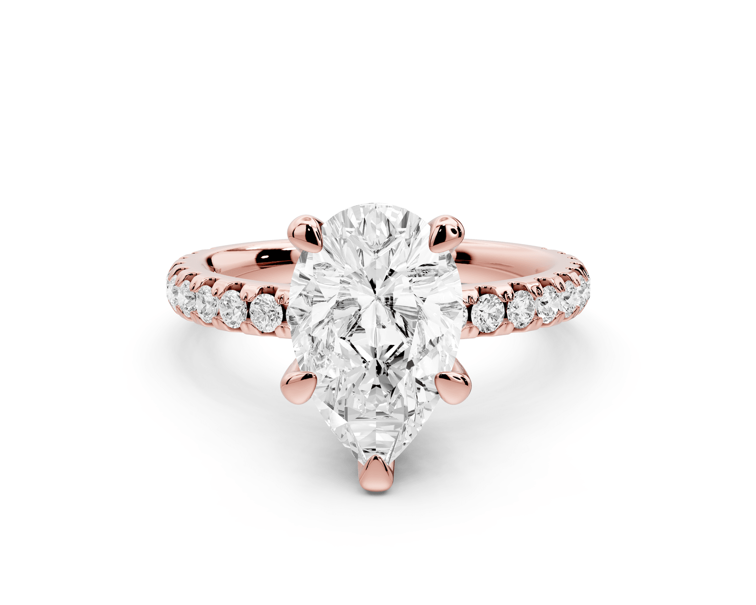 Jade - 2ct 18k rose gold pear hidden halo diamond crown and bridge pavé engagamnet ring - Mr. Alex Jewelry