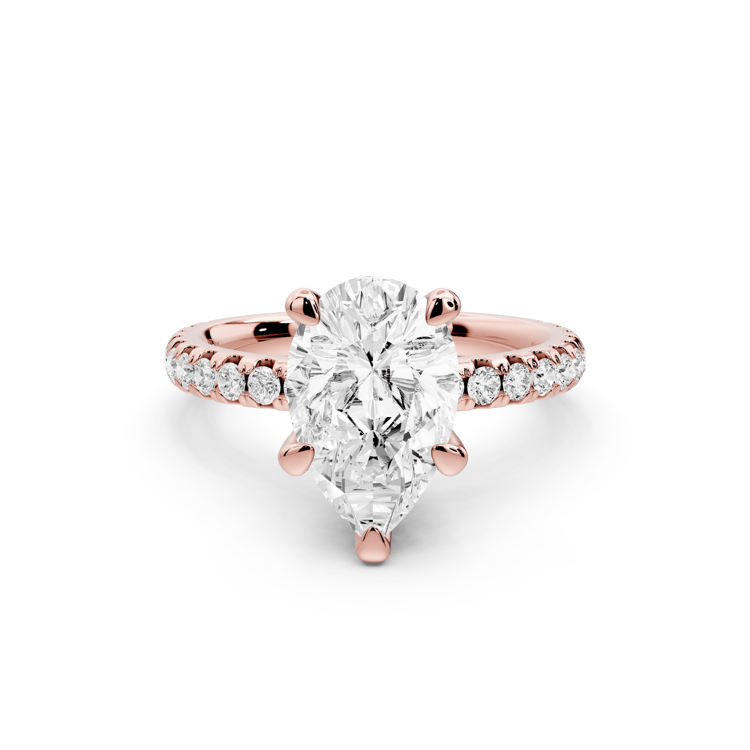 Jade - 2ct 18k rose gold pear hidden halo diamond crown and bridge pavé engagamnet ring - Mr. Alex Jewelry